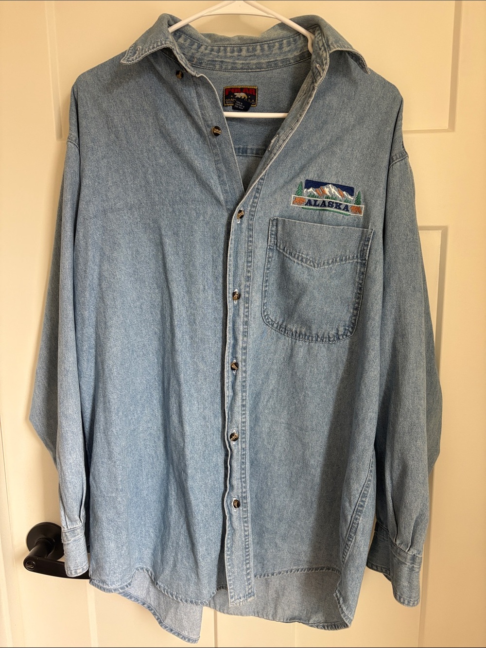 100% cotton Denim Shirt Jacket with Alaska embroidery